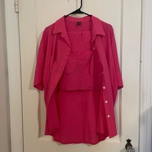 SHEIN Vibrant Pink Button-Down 3 Piece Set